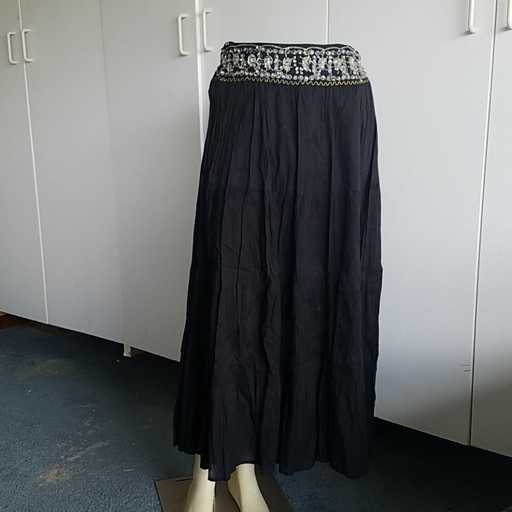 Black cotton tiered skirt